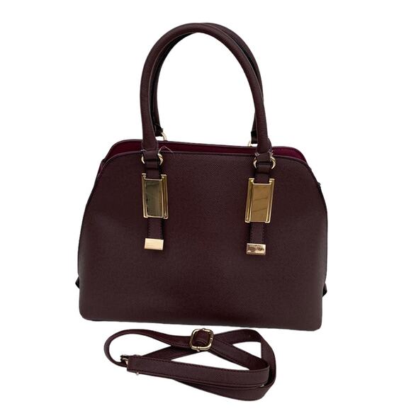Aldo Handbags - Aldo Nerine Burgundy Faux Leather Double Handle Dome Satchel Crossbody Bag